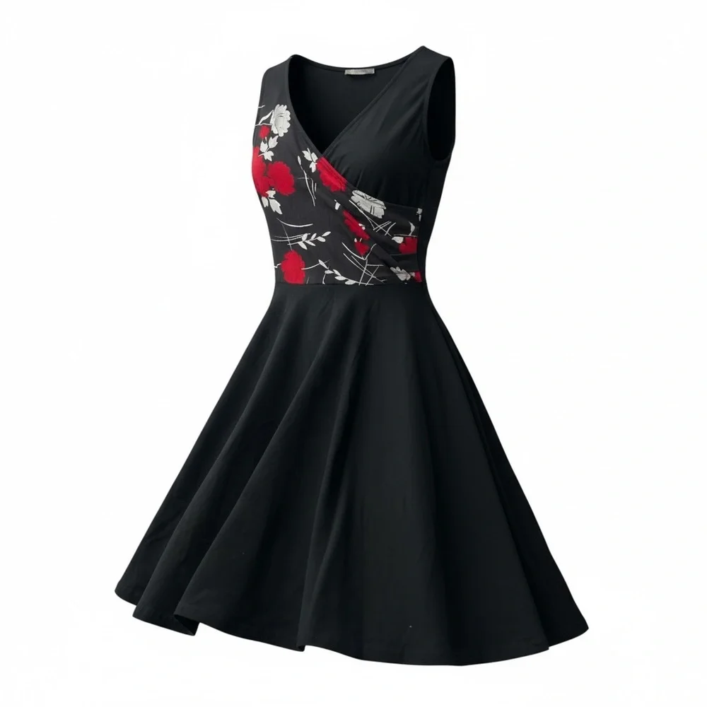Furnex Elegant Women’s Black and Red Floral NWT Dress - S - Picture 1 of 11